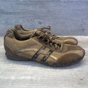 Skechers Springform Biker Walking Brown Suede Leather Shoes 46940 Womens Sz 8